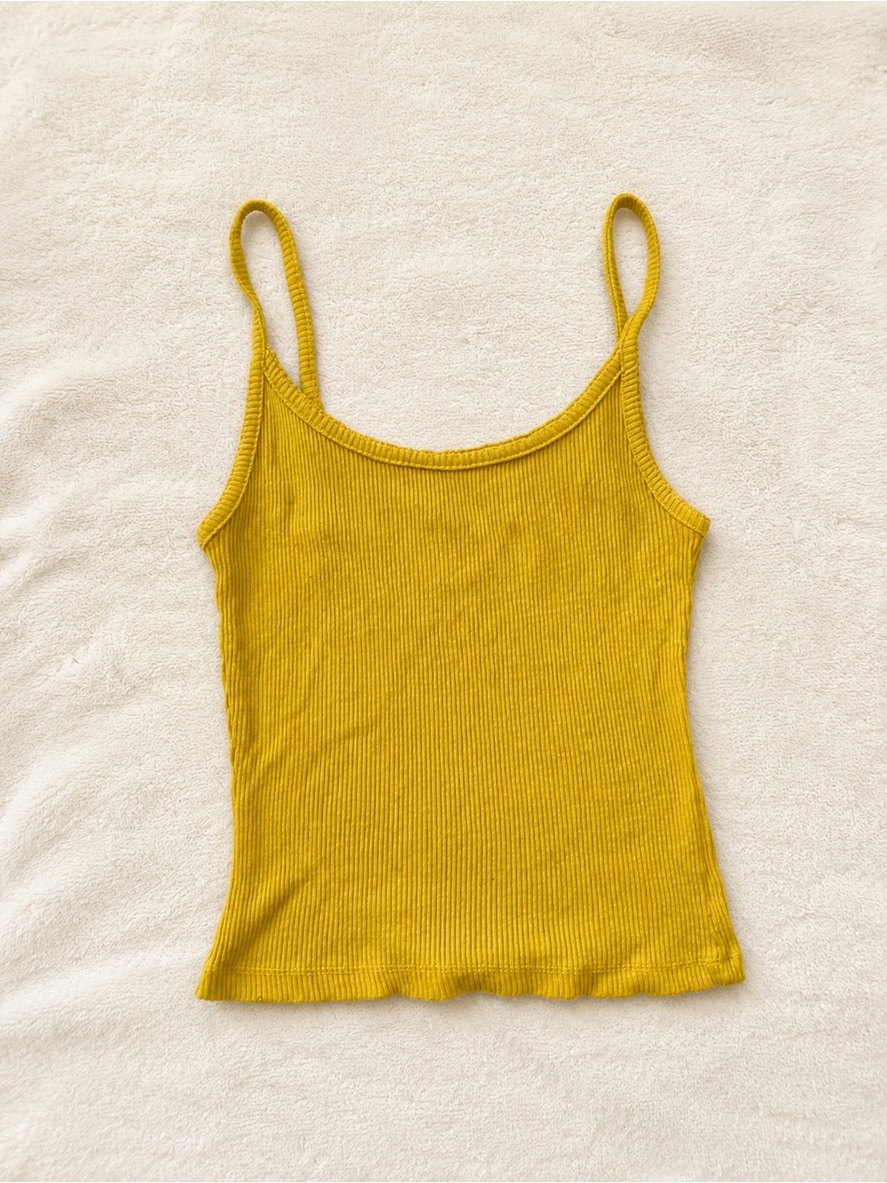 mustard yellow ribbed cropped cami tank top